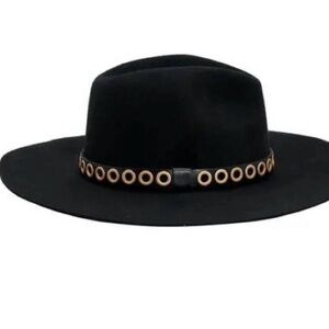 All Saints Black Hat with Gold Detailing One Size